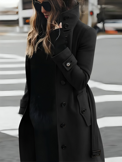 Chique Winter Midi Trenchcoat met Ceintuur en Opstaande Kraag voor Vrouwen