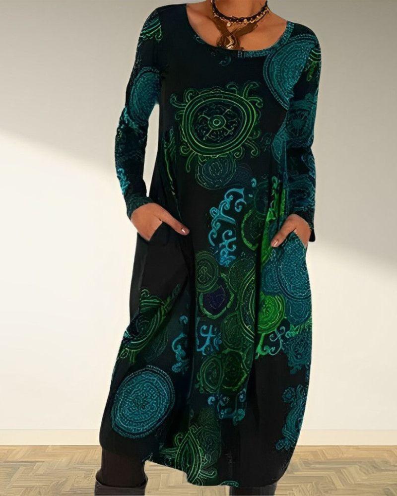 Elora - Bohemian Jurk met Lange Mouwen en Mandala Print voor Dames