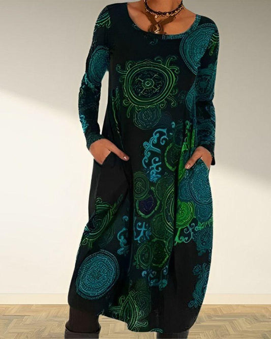 Elora - Bohemian Jurk met Lange Mouwen en Mandala Print voor Dames