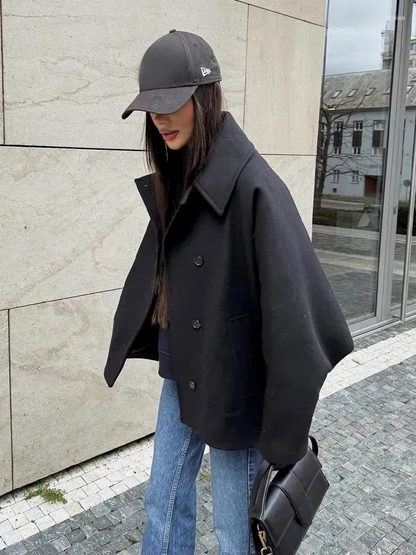 Dames Elegante Oversized Peacoat jas Met Knoopsluiting