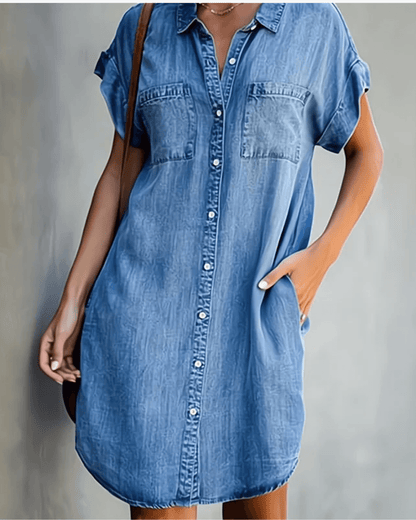Celine - Denim Dress met Zakken en Relaxte Fit voor Dames