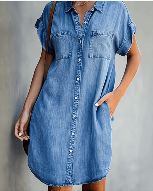 Celine - Denim Dress met Zakken en Relaxte Fit voor Dames