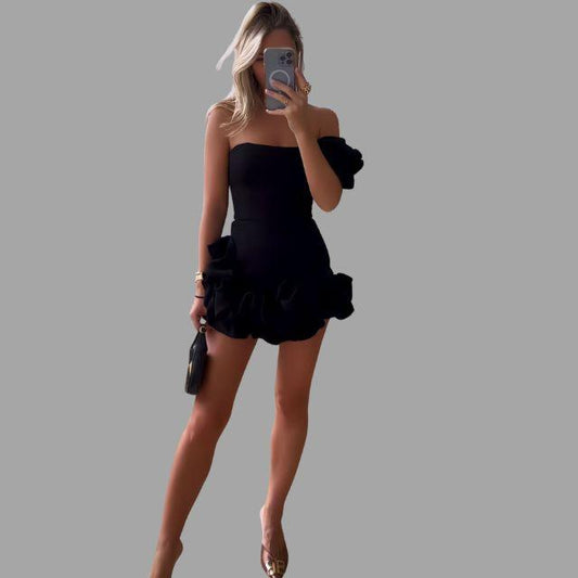 Chelsea - Strapless Cocktailjurk met Bloemdetails