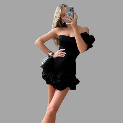 Chelsea - Strapless Cocktailjurk met Bloemdetails