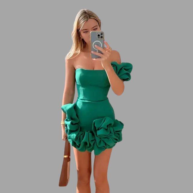 Chelsea - Strapless Cocktailjurk met Bloemdetails