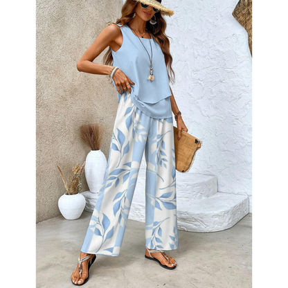 Vrouwen Co ord Set Met Gelaagde Top En Wijde Pantalon