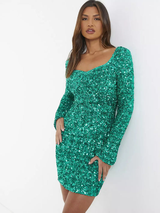 Glitter Elegante Vrouwen Mini Cocktailjurk Open Rug