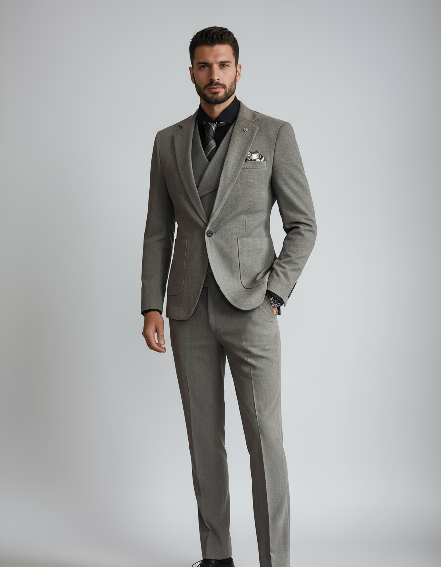 Slim Fit Formeel Pak 3 Delig Set voor Heren met Blazer Gilet en Pantalon