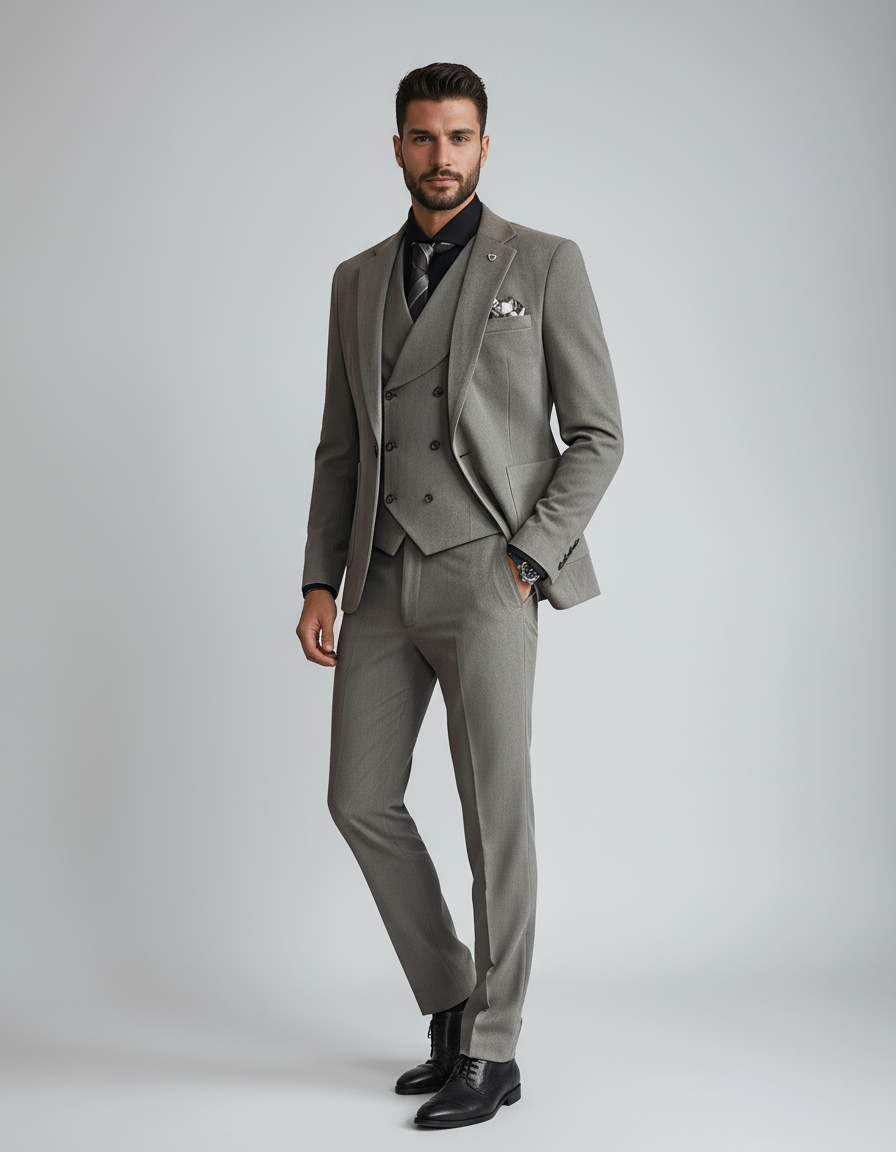 Slim Fit Formeel Pak 3 Delig Set voor Heren met Blazer Gilet en Pantalon