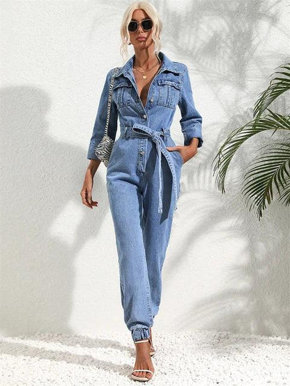 Maya - Utility Jumpsuit met Knoopsluiting en Lange Mouwen voor Dames