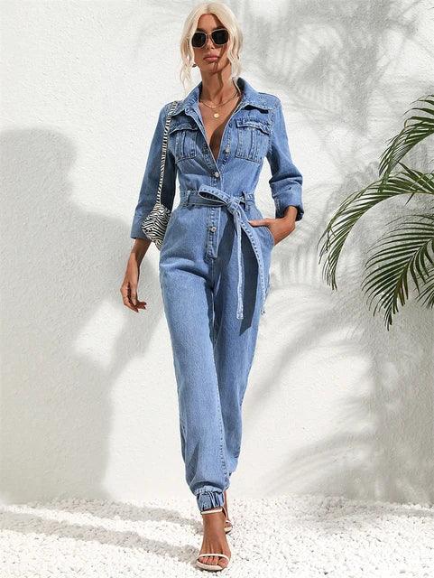 Maya - Utility Jumpsuit met Knoopsluiting en Lange Mouwen voor Dames