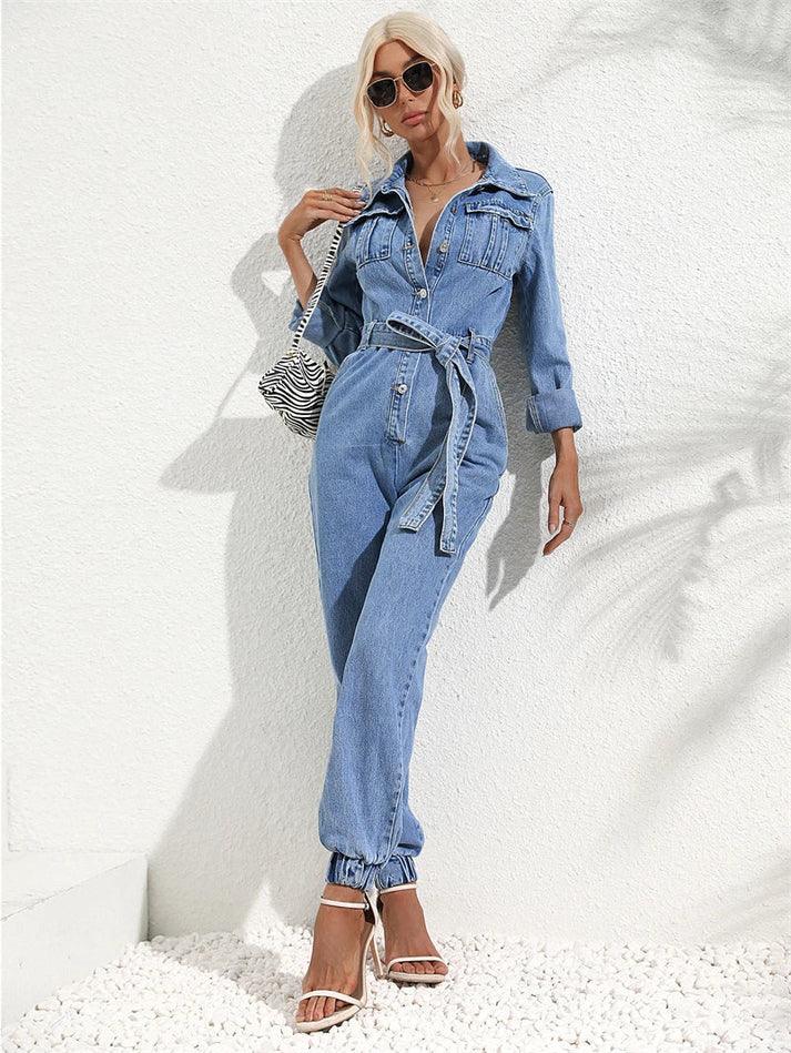 Maya - Utility Jumpsuit met Knoopsluiting en Lange Mouwen voor Dames