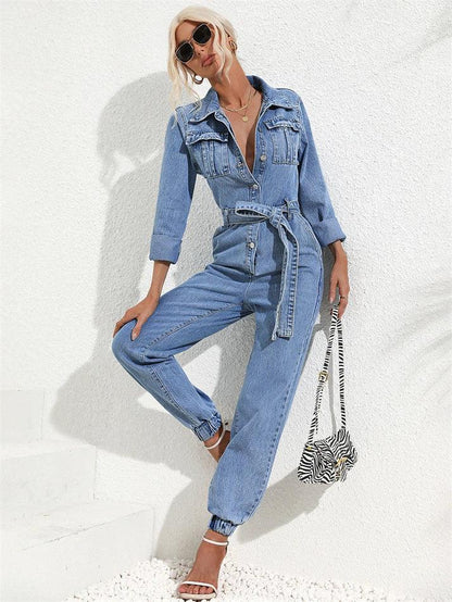 Maya - Utility Jumpsuit met Knoopsluiting en Lange Mouwen voor Dames