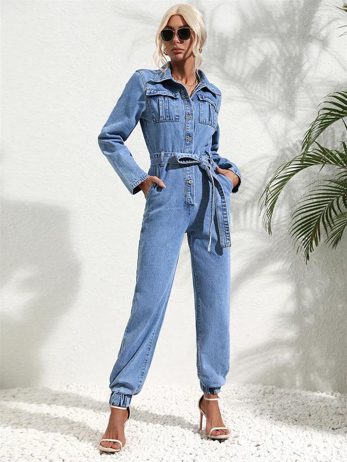 Maya - Utility Jumpsuit met Knoopsluiting en Lange Mouwen voor Dames