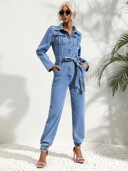 Maya - Utility Jumpsuit met Knoopsluiting en Lange Mouwen voor Dames