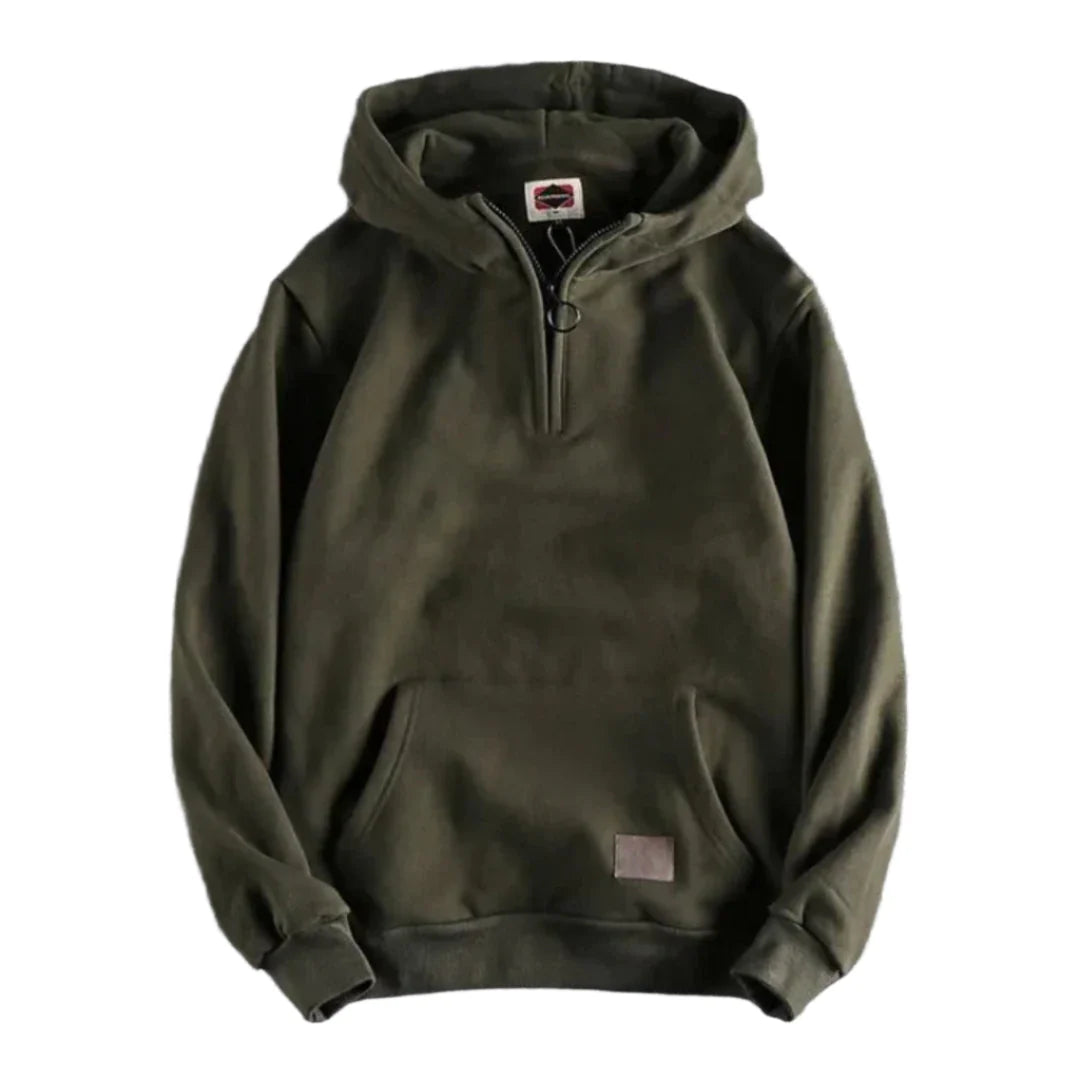 Vintage Hoodie Heren Half Zip Zacht en Warm met Voorvak