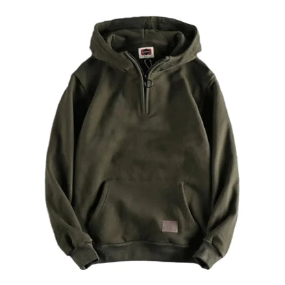 Vintage Hoodie Heren Half Zip Zacht en Warm met Voorvak
