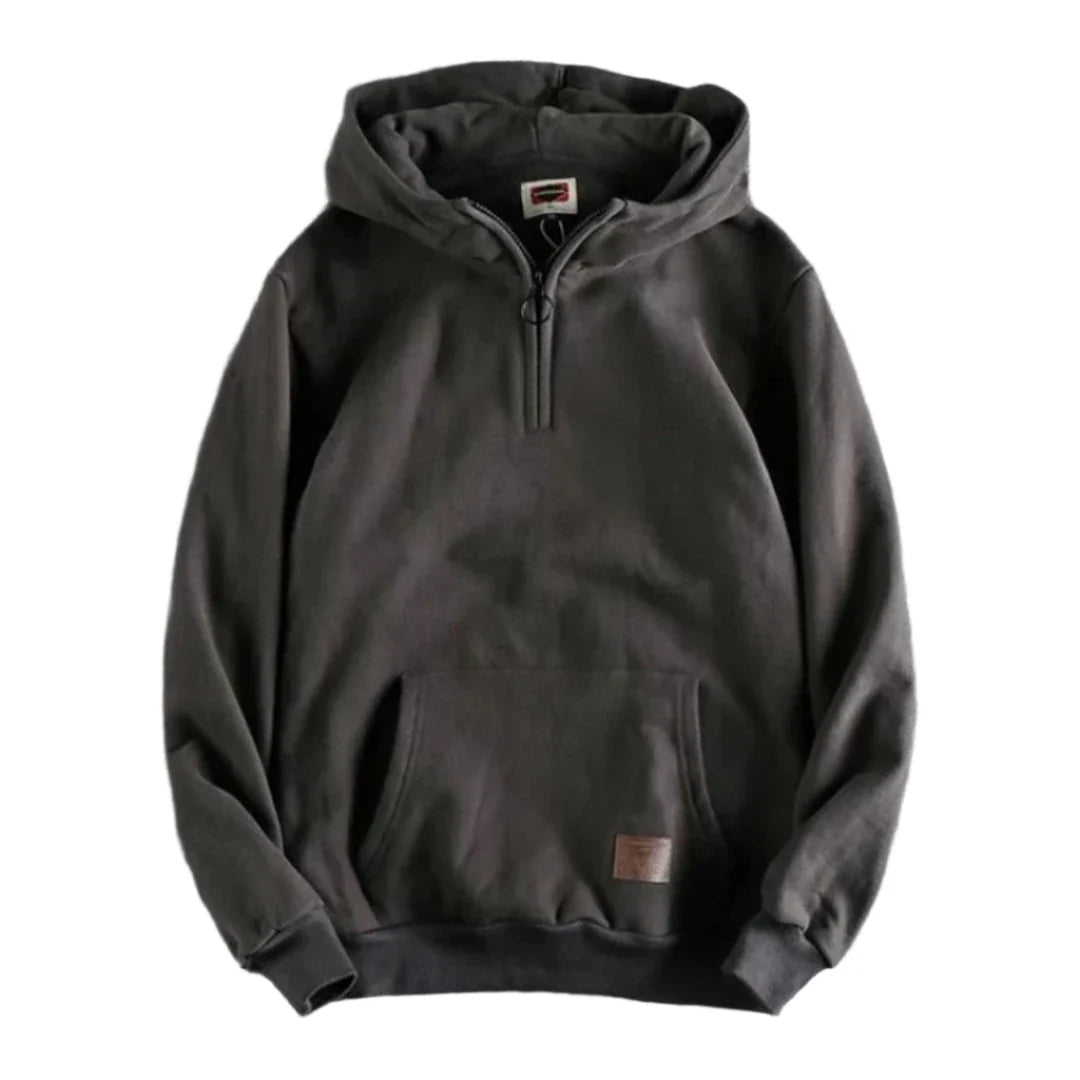 Vintage Hoodie Heren Half Zip Zacht en Warm met Voorvak