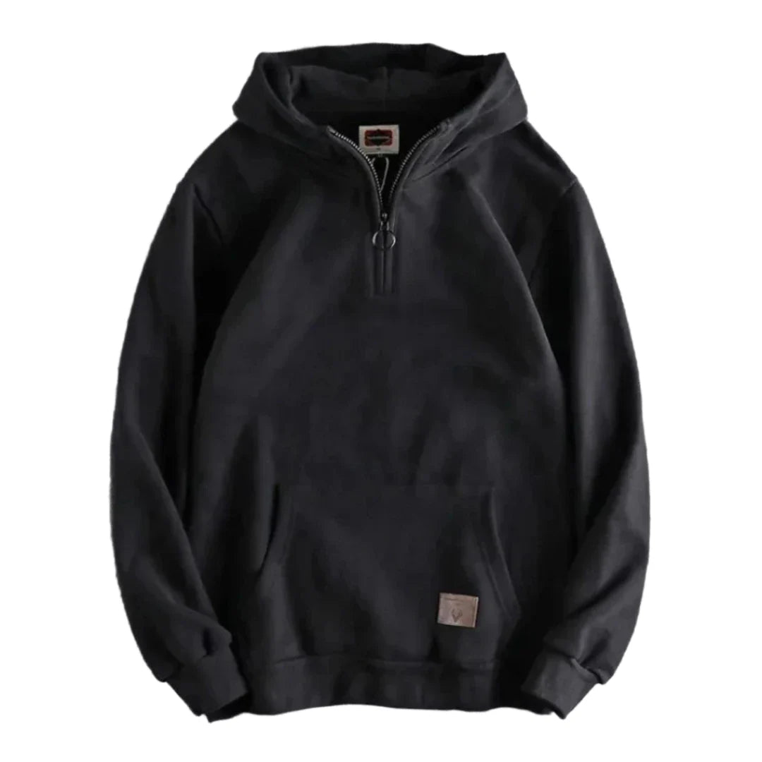 Vintage Hoodie Heren Half Zip Zacht en Warm met Voorvak