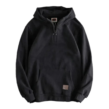 Vintage Hoodie Heren Half Zip Zacht en Warm met Voorvak