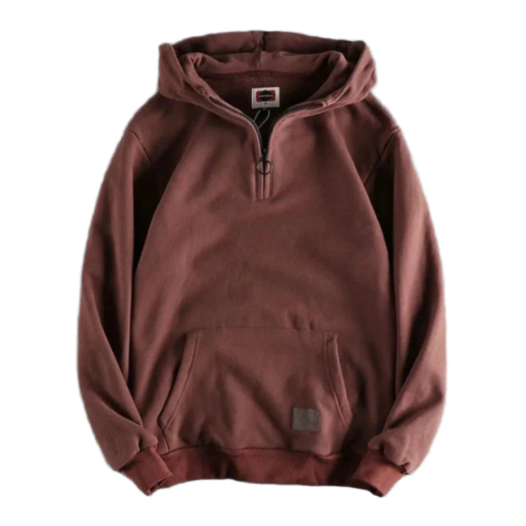 Vintage Hoodie Heren Half Zip Zacht en Warm met Voorvak