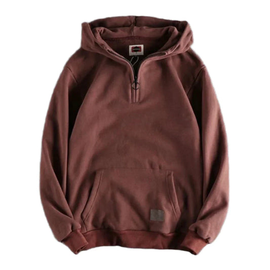 Vintage Hoodie Heren Half Zip Zacht en Warm met Voorvak