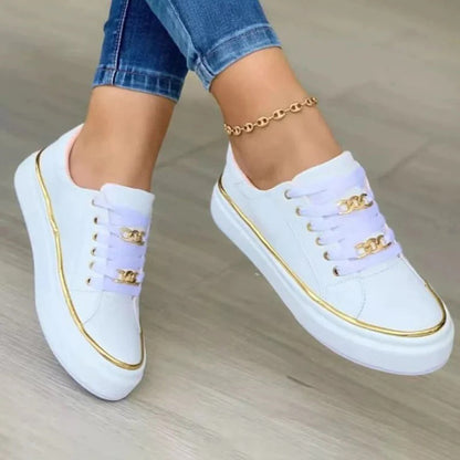 Rosella - Chique witte sneakers met gouden accenten voor dames