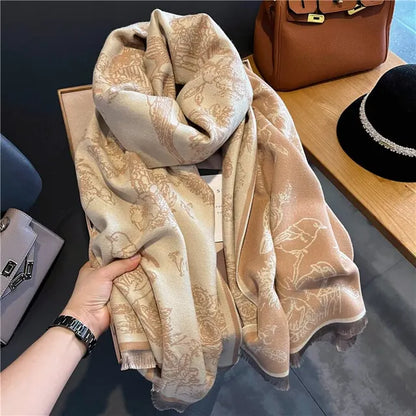 Dubbelzijdige Pashmina Sjaal Met Elegant Bloemenmotief Voor Vrouwen