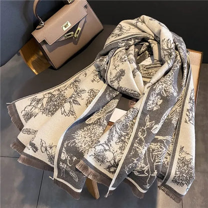 Dubbelzijdige Pashmina Sjaal Met Elegant Bloemenmotief Voor Vrouwen