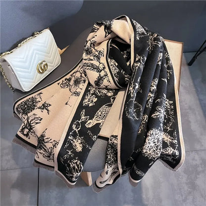 Dubbelzijdige Pashmina Sjaal Met Elegant Bloemenmotief Voor Vrouwen