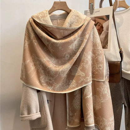 Dubbelzijdige Pashmina Sjaal Met Elegant Bloemenmotief Voor Vrouwen