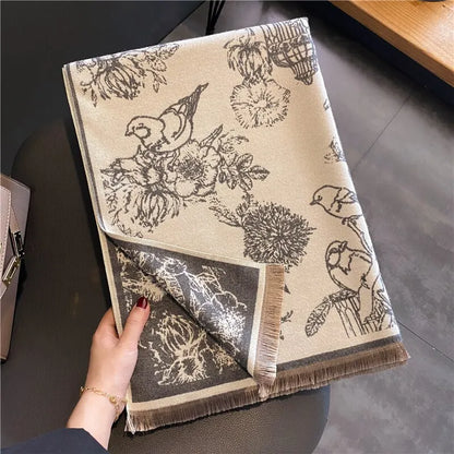 Dubbelzijdige Pashmina Sjaal Met Elegant Bloemenmotief Voor Vrouwen