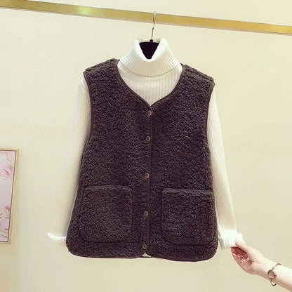 Zachte teddy fleece winter cardigan vrouwen mouwloos