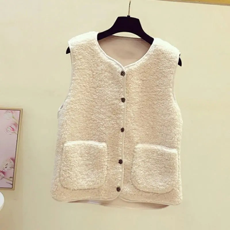 Zachte teddy fleece winter cardigan vrouwen mouwloos