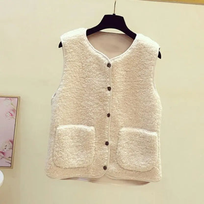 Zachte teddy fleece winter cardigan vrouwen mouwloos