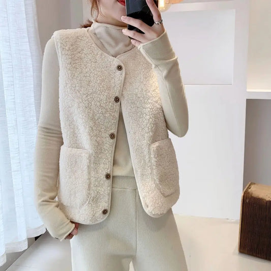 Zachte teddy fleece winter cardigan vrouwen mouwloos