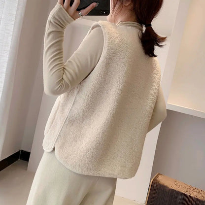 Zachte teddy fleece winter cardigan vrouwen mouwloos
