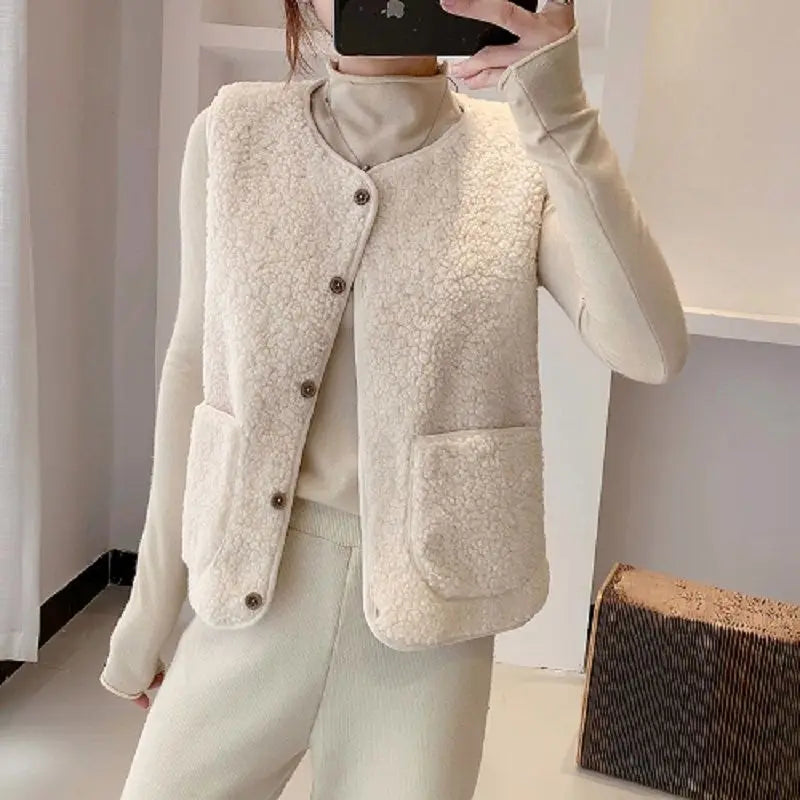 Zachte teddy fleece winter cardigan vrouwen mouwloos