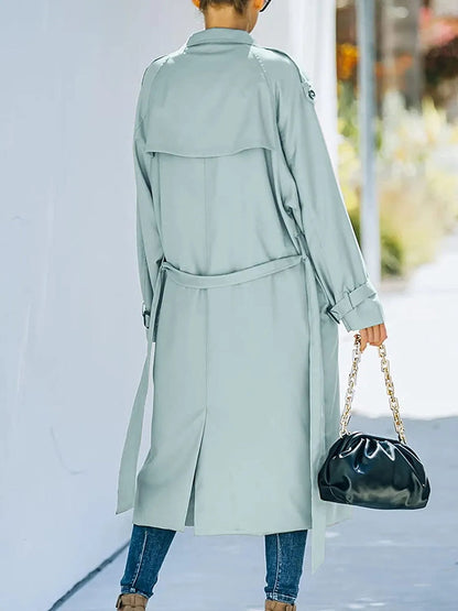 Dames Elegante Getailleerde Midi Trenchcoat Met Ceintuur