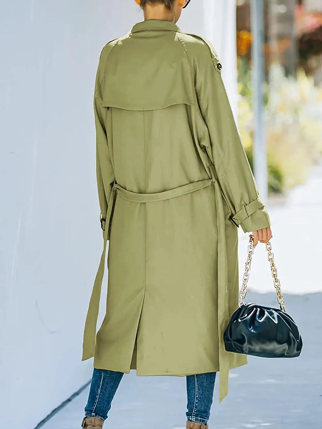 Dames Elegante Getailleerde Midi Trenchcoat Met Ceintuur