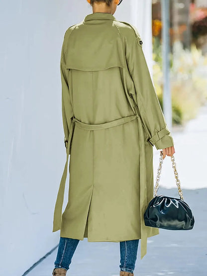 Dames Elegante Getailleerde Midi Trenchcoat Met Ceintuur