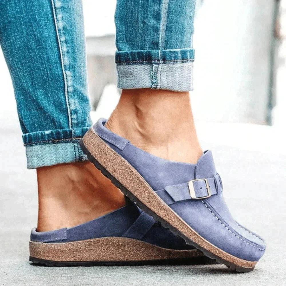 Dames Clogs Suède Look Instappers met Gesp Comfort Muiltjes