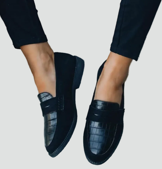 Chique Zwart Loafers Met Crocoprint Voor Vrouwen
