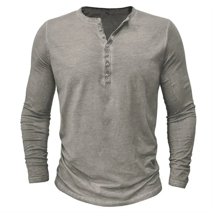 Heren Casual Henleyshirt Met Lange Mouwen En Knoopsluiting
