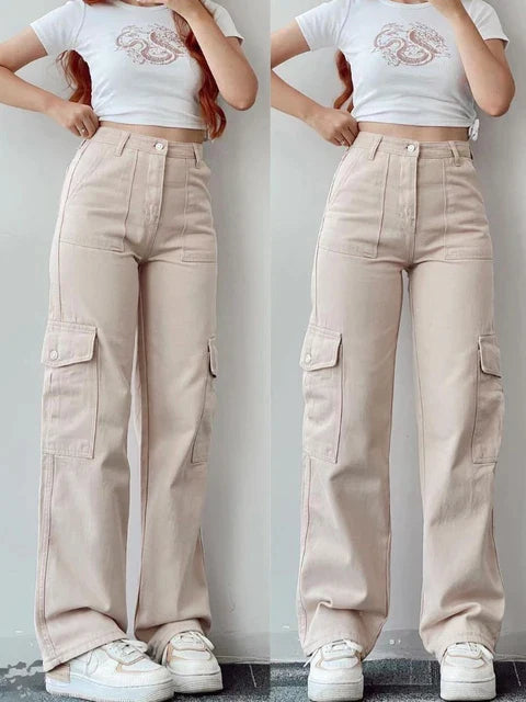 Wijde Pijpen Cargo Broek Voor Vrouwen Met Zakken