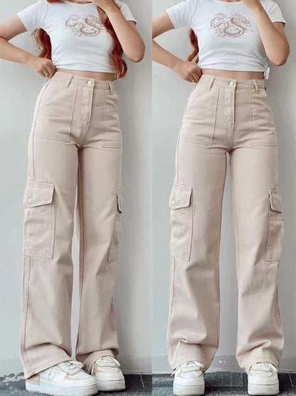 Wijde Pijpen Cargo Broek Voor Vrouwen Met Zakken