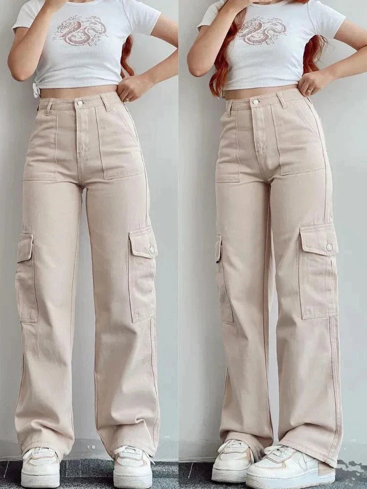 Wijde Pijpen Cargo Broek Voor Vrouwen Met Zakken