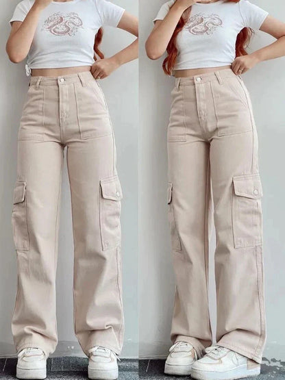 Wijde Pijpen Cargo Broek Voor Vrouwen Met Zakken