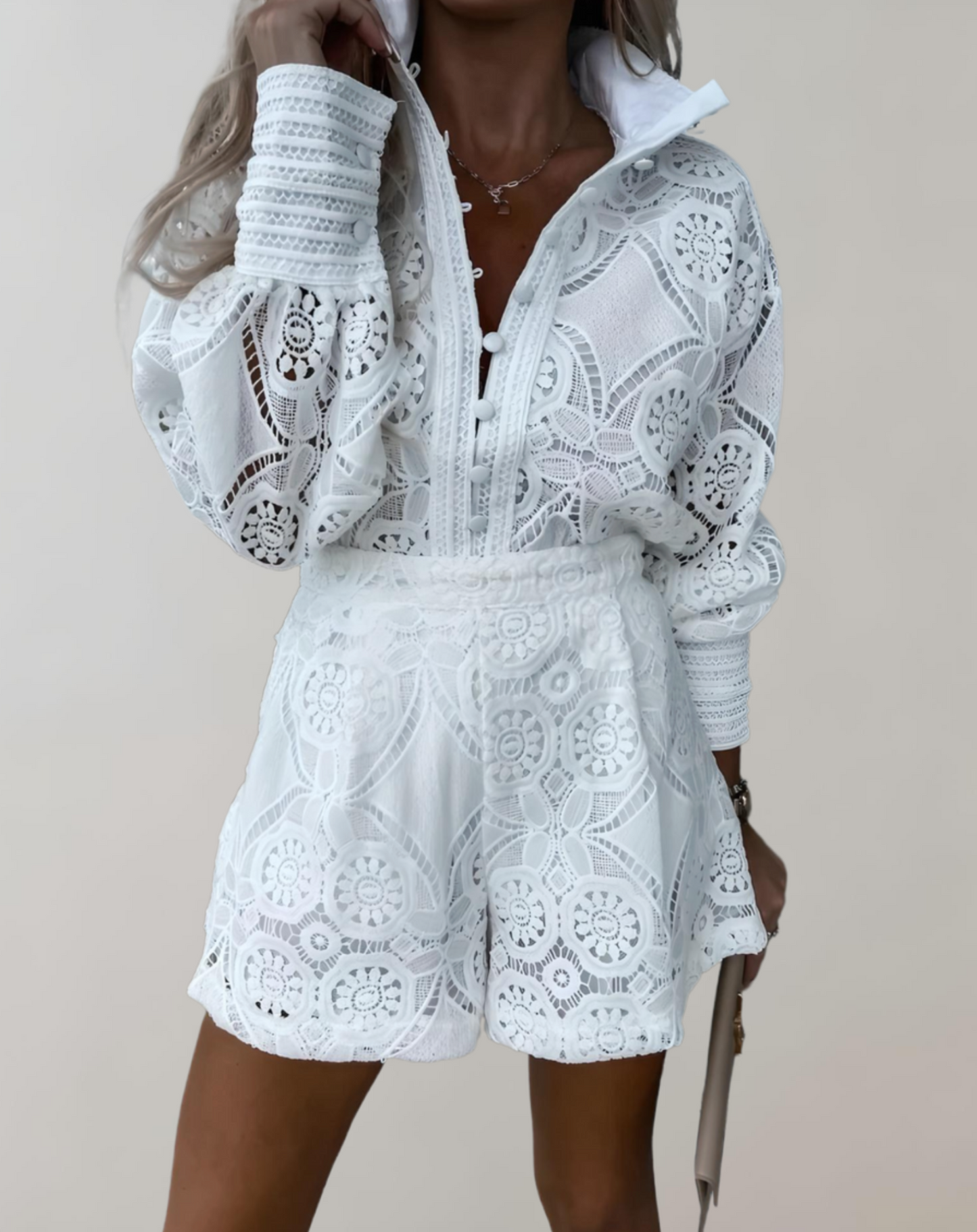 Timea - Broderie Playsuit met Lange Mouwen voor Dames
