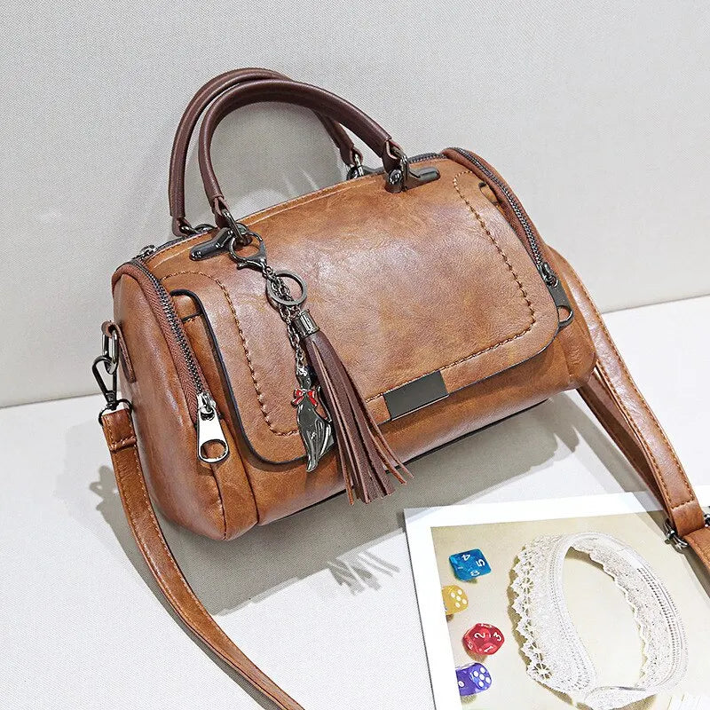 RetroLux - Vintage leren handtas met kwastje voor dames